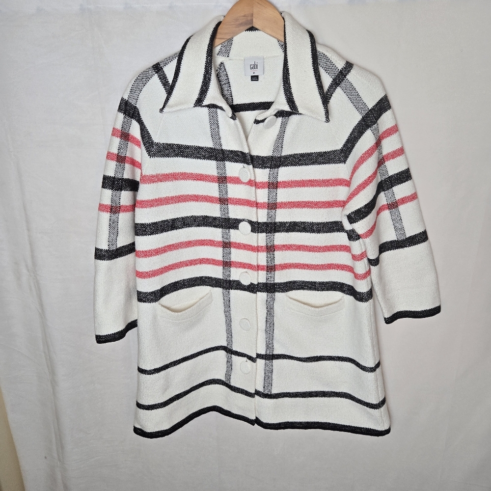 Cabi Executive Plaid Jacket Medium Red Black White Office Preppy Career